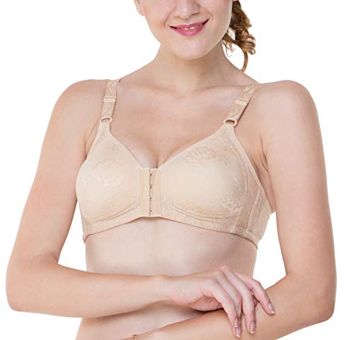 Polyamide Women's Front Hook Open Moulded Cup Maternity/Nursing Seamless Bra,Color- Beige