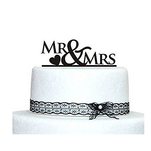 WINOMO Herz Mr Mrs Hochzeitstorte Topper Tortendekoration Tortenaufsatz Tischdeko (Schwarz) - 2