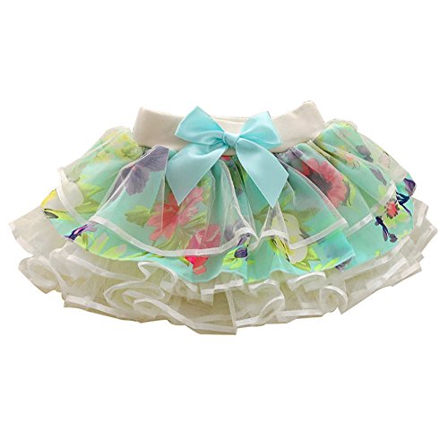 Amur Leopard Falda Corta de Tul para Niña con Impresión de Flores Tutú Princesa con Lazo para Niñas de 6-7 Años (Azul)