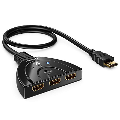 QGECEN - Conmutador HDMI de 3 Puertos, 3 Salidas HDMI, Compatible con 4K, 1080p, 3D, HDCP para Chromecast/Roku/Fire TV Stick/Apple TV/Samsung TV/BLU Ray Playstation/Wii U