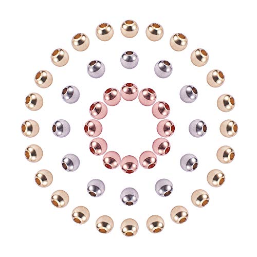 Pandahall Elite 120 Stück Runde Umwelt Messing Perlen Rondelle Perlen mit großem Loch für DIY Schmuck Machen, Golden/Silber/Rose Gold, 4 mm, Loch: 1,5~2 mm