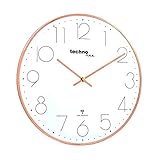 moderne, filigrane Funkwanduhr mit gewölbter Glasabdeckung und einem sehr übersichtlichen Ziffernblatt, von Technoline, Ø 40 cm, rosé-gold