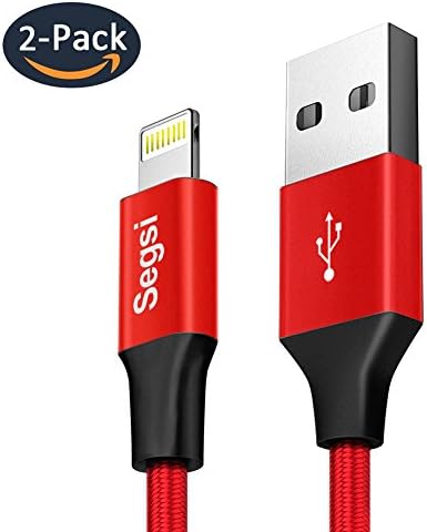 iPhone Charger,Segsi 6ft/1.8m Lightning Sync and Charger Cable Durable with Sewing Soft Cloth Jacket Compitiable for iOS 7/8/9/10 and iPhone 7/ 6s / 6s plus / 6 / 6 Plus / SE / 5s / 5c / 5, iPad / Air / Air2 / mini / mini2 / mini3, iPad 4th gen, iPod touch 5th gen, and iPod nano 7th gen (6ft 2 Pack, Red)