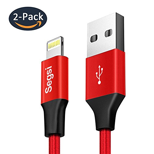 iPhone Charger,Segsi 6ft/1.8m Lightning Sync and Charger Cable Durable with Sewing Soft Cloth Jacket Compitiable for iOS 7/8/9/10 and iPhone 7/ 6s / 6s plus / 6 / 6 Plus / SE / 5s / 5c / 5, iPad / Air / Air2 / mini / mini2 / mini3, iPad 4th gen, iPod touch 5th gen, and iPod nano 7th gen (6ft 2 Pack, Red)