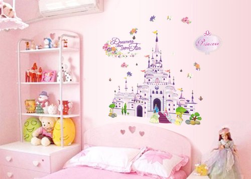 ufengke® Cartoon Prinzessin Schloss Wandsticker,Kinderzimmer Babyzimmer Entfernbare Wandtattoos Wandbilder - 2