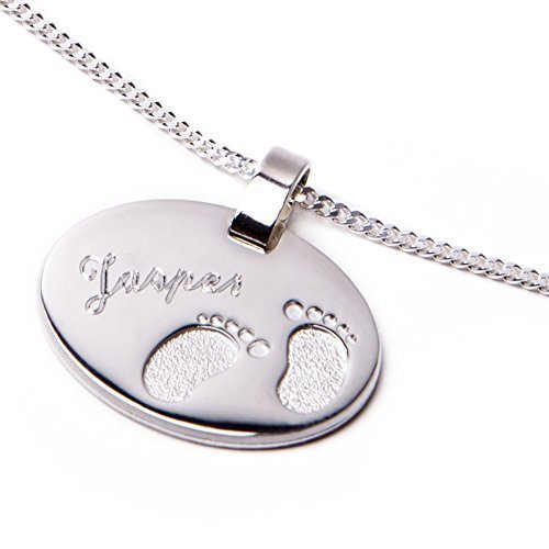Taufset Anhänger mit kleinen ausgestanzten Füßchen Panzerkette inkl. Wunschgravur 925/- Sterling Silber Taufgeschenk