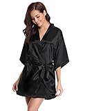 batas de raso para mujeres 💗💗【EXCELENTE DISEÑO】 - Manga 3/4 + Vienen con bucles alrededor de la cintura y una faja para atar + Diseño de cuello en V oblicuo. Albornoz de estilo corto con longitud por encima de la rodilla;
