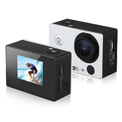 DV Videogerät Sportkamera mit Zubehör HD 1080p Wifi Helmkamera Wasserdicht für Motorrad Skifahren 12.0MP mit 1,5 "Zoll LCD-Display Nachtsichtfunktion Weitwinkel 170° Anti-Schütteln Silber