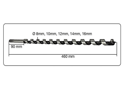 5 teiliges Set Schlangenbohrer 460 mm lang 8mm – 10mm – 12mm – 14mm – 16mm - 2