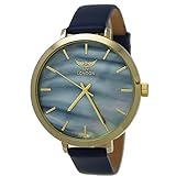 Elegante NY London Damen-Uhr Analog Quarz Leder Armband-Uhr Klassisches Design Blau Gold mit Perlmutt Ziffernblatt