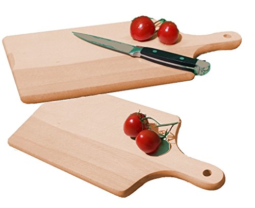 2 Stück massive, hochwertige starke Holzbretter natur, Maße viereckig je 42 cm x 20 cm und ca. 35 x 16 cm, als Bruschetta-Servierbrett, Brotzeitbrett mit Griff, Naturholz - Rotbuche unbehandelt, Frühstücksbrettchen, Bayerisches Brotzeitbrettl mit Holzgriff, NEU Massive Schneidebretter, Anrichtebretter, Frühstücksbretter, Brotzeitbretter, Steakteller schinkenbrett rustikal, Schinkenteller von BTV
