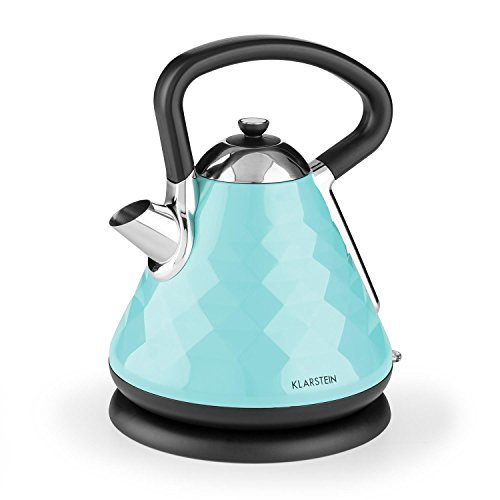Klarstein • Curacao Azur • Wasserkocher • Teekocher • Pyramide-Design • 1,7 Liter • 2200 Watt • kabellos • Edelstahl • ergonomischer Cool-Touch-Griff • Basisstation mit Kabelaufwicklung • automatische und manuelle Abschaltung • Trockengehschutz • blau - 6
