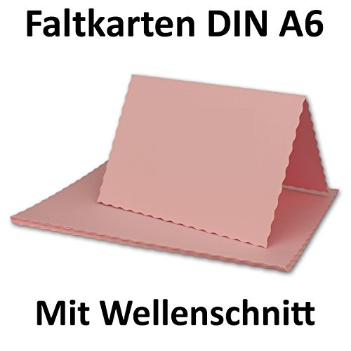 DIN A6 Faltkarten Doppelkarten mit Wellenschnitt - Rosa | 25 Stück | Einladungskarten - Menükarten - Blanko | 10,5 x 14,8 cm | mit gewelltem Rand | Printable für Drucker geeignet | PREMIUM Papier aus dem Hause GUSTAV NEUSER