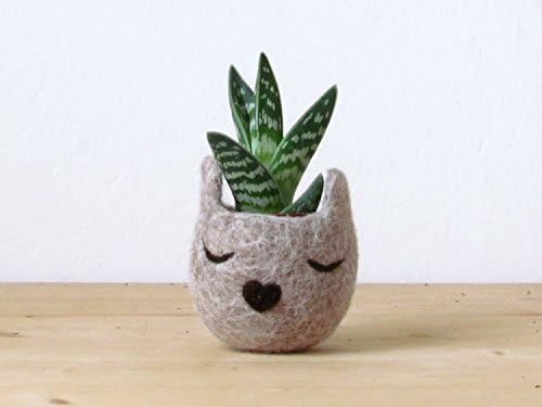 Animal planter / Cat head planter / Felt succulent planter / Beige planter
