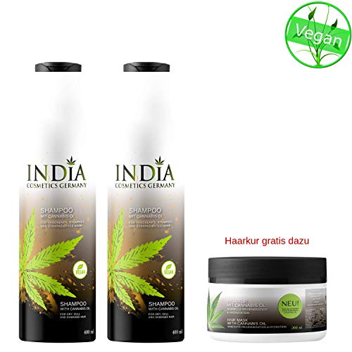 Shampoing pour cheveux dans une Pack avec huile de cannabis de qualité premium avec 400 ml XXL Taille Plus Double Cure gratuit