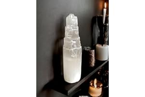 4All Selenite Crystal White Mountain Pillars Handmade Natural Raw Crystal Spritual Energy Healing Chaging Selenite Crystal Table Decoration Pillars Chakra Spiritual Gifts (15cm)
