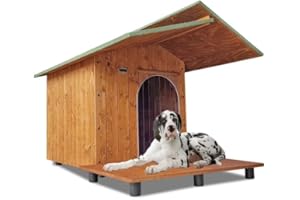 ORIGINAL LEGNO Acquista in Fabbrica Cuccia in Legno con davanzale per Cani da Esterno Tendina Omaggio Made in Italy MOD. Alpi Pensilina E – Alano 115x190xH108