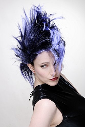WIG ME UP ® – PW0078-1-P103PC10 Perücke Faschingsperücke Karneval Punk Glam Vamp Mohawk Iro Auftoupiert Schwarz Blau - 2