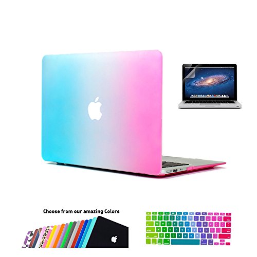 MacBook Air 11 hülle, iNeseon- * 3 in 1 * [Ultra Slim Series] Hard Case Cover, Bildschirmschutz, US Version Regenbogen Tastatur-Abdeckung und die EU-Version Transparent Tastatur-Abdeckung für MacBook Air 11 Zoll [Modell: A1370 und A1466] (Regenbogen)