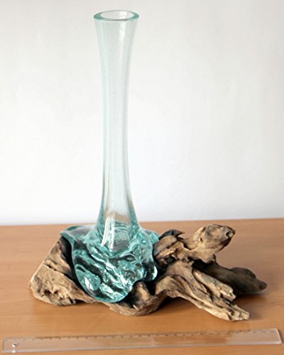 Geschenk Deko Gamal Wurzelholz B-WARE Glasvase 35 cm Teak Wurzel Holz Teakholz Bali Glas Vase L - 4