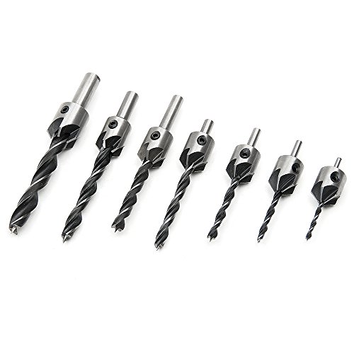 Fortag 8 tlg HSS 5 Flute Senker Bohrer Set Screwdriver Reibahle Holzverarbeitung Countersink Drill Werkzeug 3-10mm - 2