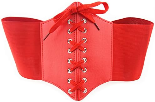 Girls Women Elastic Waist Belt Wide Band Tied Waspie Corset Lace-up Belt (Red-1pcs)
