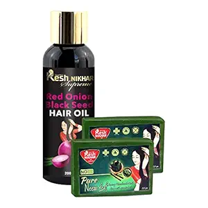 Kesh Nikhar Onion Hair Oil for Hair Growth with Black Seed Oil 200ml With Pure neem Leaf Soap Purifying Neem Soap For Acne