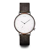 TAKE A SHOT George - analoge Herrenuhr, Walnussholz-Gehäuse, weißes Zifferblatt, graues Lederarmband, Ø 42 mm