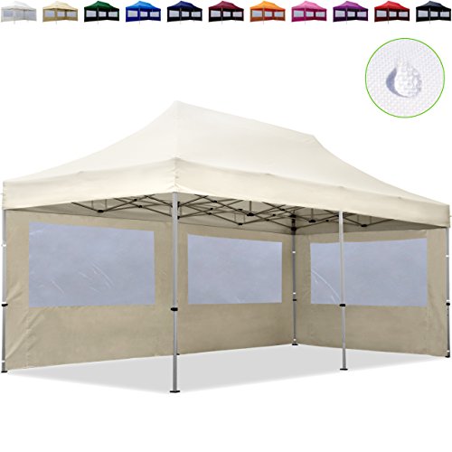 PROFIZELT24 Faltpavillon Faltzelt Klappzelt Partyzelt Falt-Pavillon mit 2 Seitenteilen, ALU Popup für Garten Terrasse Feier Markt als Unterstand, Dachplane 100% WASSERDICHT 280g/m², 3x6m, creme
