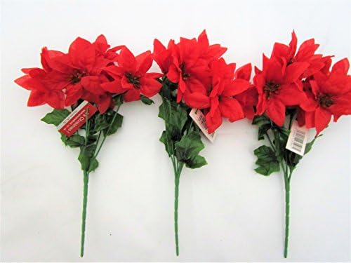 Pack of 3 Poinsettia Spray 32cm Tall - 6 flowers on each Christmas Decoration