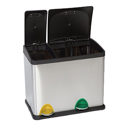 Treteimer Abfalleimer Mülleimer Mülltrennung Edelstahl (24 Liter 16L+8L) - 3