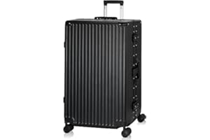 AnyZip Valigia Grande PC ABS leggero Alluminio Trolley Rigido con serratura TSA e 4 ruote, senza cerniera (Nero,XL)