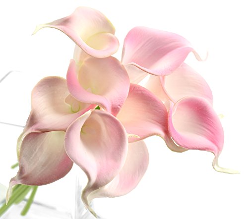 FiveSeasonStuff 10 Stück Qualität Gefühlsecht (Real Touch) Calla-Lilien-künstliche Blumen-Bouquet Dekoration, ideal für die Hochzeit, Braut, Party, Zuhause, Büro Dekor DIY (Rosa)