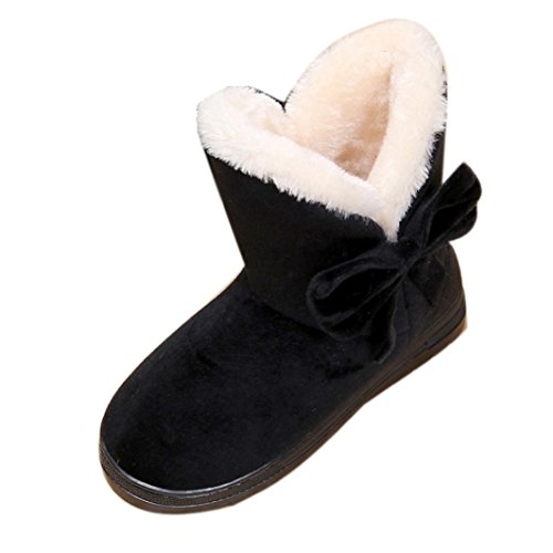 Preisvergleich Produktbild Damenschuhe,DOLDOA Damen Winter Warme Bowknot Schuhe Kurzschaft Schneestiefel Flache Stiefel,Schwarz
