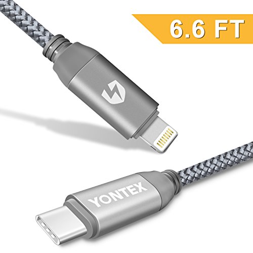 2M USB-C auf Lightning Kabel Laden und Sync Datenkabel Nylon Geflochten für iPhone iPad Connect zu Apple New Macbook 2015 Macbook pro 2016 Chromebook Pixel HP Pavilion von YONTEX - 2