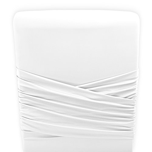 Gräfenstayn Universal-Stuhlhusse Victoria – mit eingearbeiteter Stuhlschleife – in verschiedenen Farben für runde und eckige Stuhllehnen (Weiß) - 4