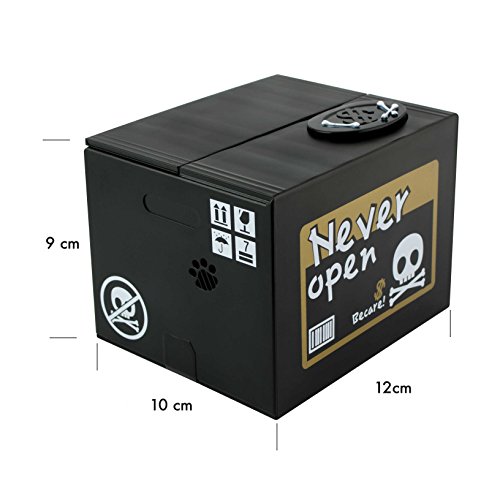 VENKON – Elektronische Spardose Skelett in der Box Trickspardose – 12 x 10 x 9 cm – schwarz - 3