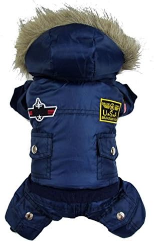 Gollyking Airman Design Dog Hooded Clothes Cold Weather Winter Coat With Legs For Small Girl Boy Puppy Cats Pet Blue,M For Back Length 9",Weight 2.2-5.5 lbs