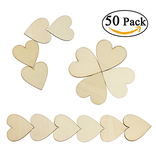 Zilong 60mm Herz Holz Scheiben, unlackiert Naturholzscheiben Verzierungen/Deko für DIY Handwerk, hochzeitsdeko, tischdeko, 50 Stück
