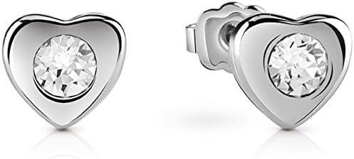 Guess Lovin' Guess Rhodium &amp; Diamanté Heart Stud Earrings UBE61083