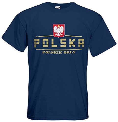 Polen Polska EM 2016 Fanshirt T-Shirt Trikot (Navyblau, L)