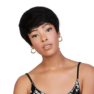 Instant Fab Short Human Hair Wigs Pixie Cut Wigs for Black Women Short Pixie Hairstyles Layered Wavy Tapered Back Non Lace Front Wigs - TOPAZ (NATURAL BLACK)