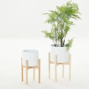 Weston Crafts Wood Plant Stand with Pot Set of 2 Mid Century Indoor Plant Stand -Modern Planter Bamboo Plant Stands Indoor Outdoor for Plant Pots