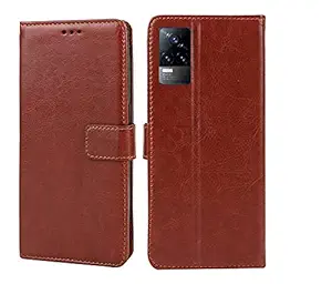 ClickAways Vivo Y73 5G Vintage Retro Premium Wallet Flip Cover TPU Inner Shell [Card Slots] [Magnetic Closure] Stand Function Folio Shockproof Full Protection Vivo Y73 (Brown)