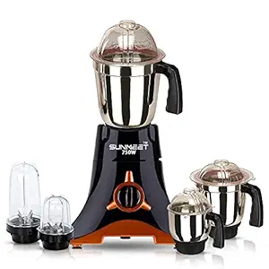 Sunmeet VDBEP21 750Watts Mixer Juicer Grinder with 5 Jars (2 Bullets Jar, 1 Liquid Blending Jar, 1 Dry Grinding Jar and 1 Chutney Jar) - Black