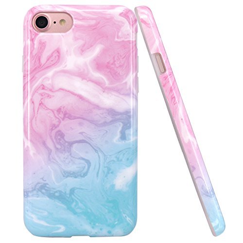 JIAXIUFEN iPhone 7 Funda  iPhone 8 Funda  Funda de Silicona Suave Case Cover Protecci  n C  scara Soft Gel TPU Carcasa Funda para Apple iPhone 7 iPhone 8 - Rosa Azul M  rmol Dise  o