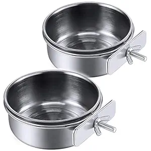 PIVBY Parrot Feeding Cups Birds Food Dish Stainless Steel Parrot Feeders Water Cage Bowls with Clamp Holder for Cockatiel Conure Budgies Parakeet Parrot Macaw Small Animal Chinchilla Pack of 2