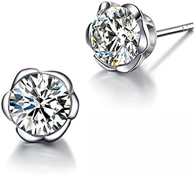 Sterling Silver Stud Earrings Cubic Zirconia Diamond Blossom Plum Flower Post Nickel Free For Women
