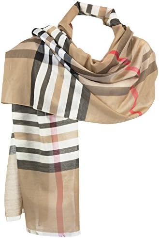 RW Fashion SVK243, Women's Scarf – Silk, Viscose, Beige, Plaid