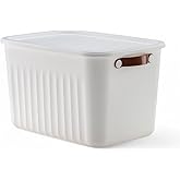 Deconox 1 Organizer Box with Lid, Decorative Storage Box, Organizer (35cm*25cm*22cm) WHITE 15 LITERS